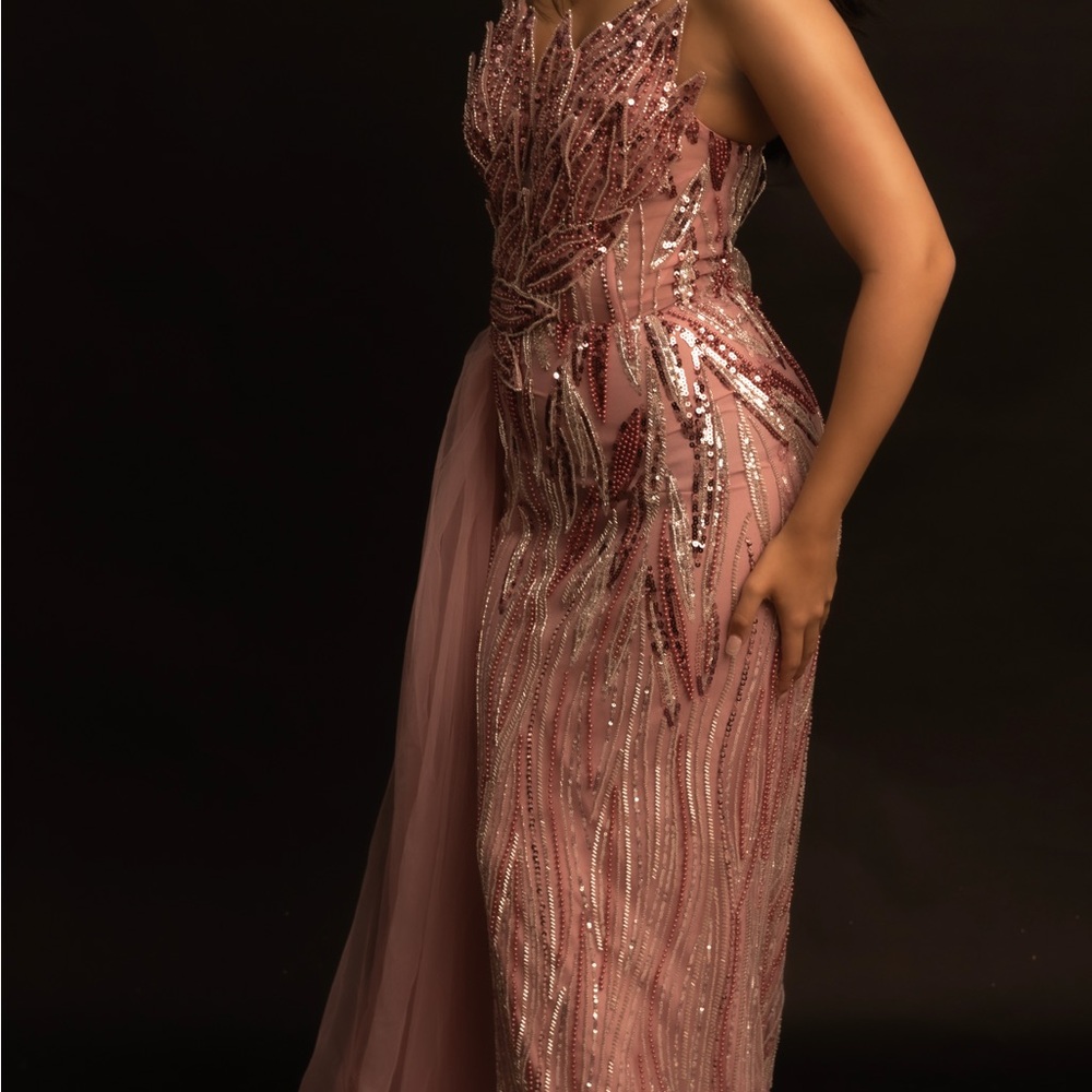 Elegant Pink Sequin Evening Gown